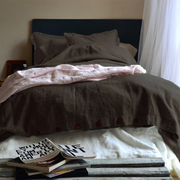 纯亚麻床单被套两件套亲肤透气日式d简约素色，水洗被罩双人床上用
