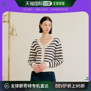 韩国直邮lookast毛衣女(毛衣女，)款横条纹v领系扣针织开衫象牙色时尚简约