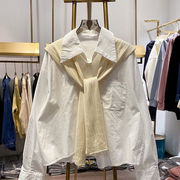 纯棉针织披肩两件套衬衫，女装春秋季洋气时尚，时髦宽松小衫上衣
