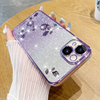 渐变闪粉玫瑰花适用苹果14pro手机壳iPhone14透明13promax高级感12高端奢华水钻14plus镜头全包11女紫色
