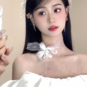新娘韩式减龄甜美娟纱，花朵羽毛项链影楼，写真结婚纱少女礼服配饰品