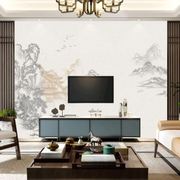 新中式墙纸简约线条水墨山水壁纸，电视背景墙茶室客厅无缝装饰壁画