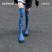 DAPHNELAB达芙妮方糖牛仔过膝靴女2024厚底骑士靴女显瘦长靴