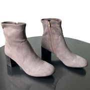 粗跟女侧拉链单靴灰色女靴子仅7码欧美风时尚潮靴孤品 特卖中