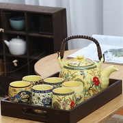 急速中式复古整套提梁壶，茶具带过滤网大茶壶茶杯长辈花鸟