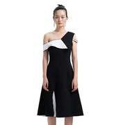 高圆圆同款yesbyyesir叶谦原创设计师黑白拼色连衣裙lf2018-71