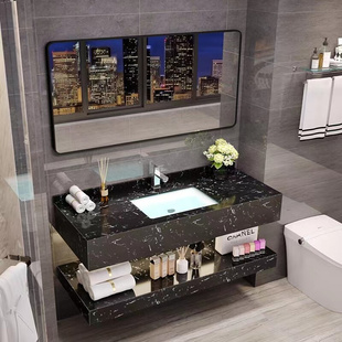现代简约双层大理石浴室柜，组合洗脸洗手池，洗漱盆