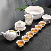 创意家用玲珑陶瓷功夫茶具，套组茶盘盖碗，茶壶泡茶杯简约冲茶器