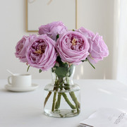 紫色玫瑰花仿真假花束轻奢高档桌面，茶几书桌装饰小摆件湿感花艺