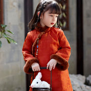 真兔毛夹棉儿童旗袍冬季中国风女童小女孩新年服拜年服女民国风