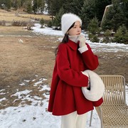 呛口小辣椒国风系列a版，羊毛双面呢大衣女毛呢，外套红色新年衣