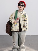 儿童外套春季男童2024韩版满印涂鸦开衫上衣男孩帅气翻领夹克