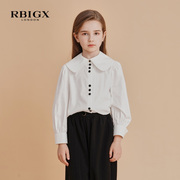 rbigx瑞比克童装秋季娃娃，领女童设计感纯棉气质复古长袖衬衫