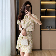 新中式轻国风改良旗袍短袖上衣半身裙套装女夏季小个子两件套