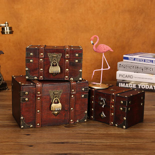 欧式复古盒子木质方形首饰盒，木制复古箱子道具，收纳储物工艺品