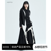 陆与山屿不规则拼色棉麻2025超火衬衫拼接百搭衬衣女撞色上衣外套