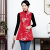 红色中国风旗袍上衣女士唐装，秋冬装中式背心马夹，马甲外套过年服装