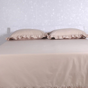 71TX紫色大床单单件纯棉纯色超大100全棉带花边荷叶边2米床被单枕