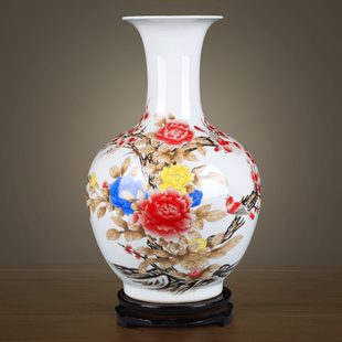 景德镇陶瓷器花瓶摆件客厅，插花粉彩花鸟现代中式家居装饰工艺品