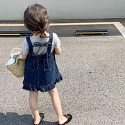 女童牛仔套装2024夏季亲子装小女孩短袖上衣宝宝背带裙两件套