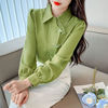 新中式国风盘扣磨毛衬衫女秋冬季复古翻领，绿色衬衣设计感长袖上衣