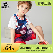 小猪班纳男童夏季套装2024儿童短袖T恤短裤运动两件套篮球服