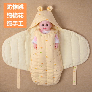 秋冬婴儿手工棉花加厚抱被初生儿纯棉盖被男女宝宝睡袋新生儿被子
