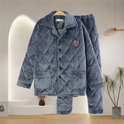 冬季睡衣男士三层夹棉加厚保暖长袖加绒2023家居服，可外穿套装
