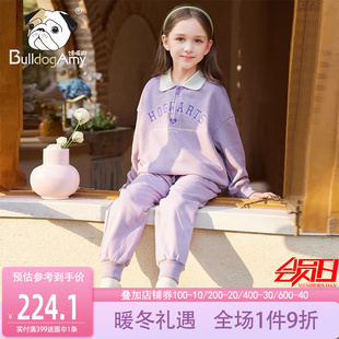 女童运动服套装2023秋季儿童，休闲紫色卫衣洋气时髦两件套春秋