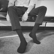 四季绅士黑色薄款高腰长筒，透视高弹正装袜无纹理，男士袜子透气性感