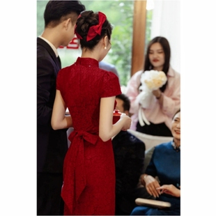 红色旗袍敬酒服2023新娘高级感冬季小个子回门服中式订婚礼服