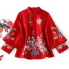 唐装女装中国风秋季复古民族风，刺绣绣花红色，中式盘扣改良旗袍上衣