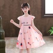 女童连衣裙2023夏装雪纺薄款裙子，儿童粉色洋气童装，小飞袖公主裙