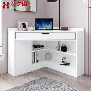 北欧简约角落书桌家用卧室转角电脑桌书架书柜，一体家用拐角办公桌