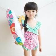 绿宽花边小玫瑰蝴蝶结裙式连体，儿童泳衣可爱女孩婴幼儿小中童泳装