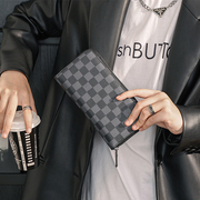 大容量格子长款钱包韩版男包多卡位钱夹零钱包，休闲时尚手机包