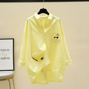 黄色棉麻衬衫女2024早春外套前短后长休闲薄款衬衣设计感上衣