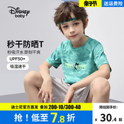 迪士尼童装男童速干防晒慢跑短袖，t恤衫2024夏装儿童运动上衣