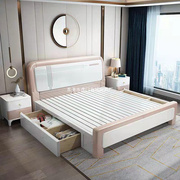全实木床简约现代白色1.8米双人床主卧婚床轻奢1.5米储物高箱床