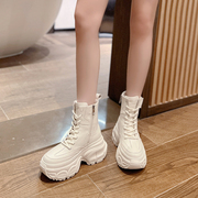 小个子真皮短靴欧洲站2023年女靴秋冬季单靴厚底增高马丁靴潮