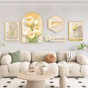 北欧客厅沙发背景墙装饰画奶油风小清新挂画田园花卉挂墙组合
