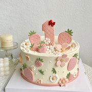 卡通儿童蛋糕装饰翻糖草莓，花朵摆件宝宝，周岁生日派对装扮烘焙模具