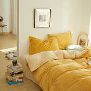 ins奶黄纯色床单四件套天鹅绒珊瑚绒牛奶绒加厚被套床单床上用品