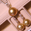 正圆大颗粒南洋金珍珠套装s925银镀18k时尚气质女款珍珠吊坠耳钉