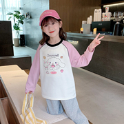女童长袖T恤2024春装韩版宝宝洋气时髦卡通插肩圆领打底衫潮