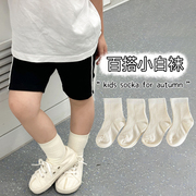 白色儿童袜子春秋棉袜四季纯棉，学生男童女童，纯色中筒袜春夏棉袜子