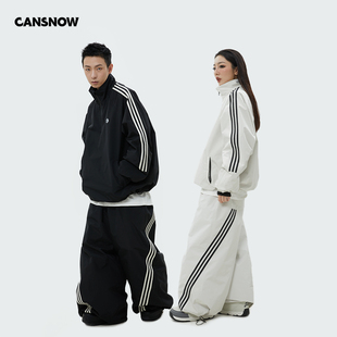 cansnow罐头滑雪服套装黑白，条纹男款女款专业防水压，胶滑雪裤外套