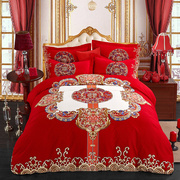 诺月家纺加厚磨毛红色结婚庆床品新中式床上用品纯棉全棉四件套件