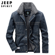 jeep吉普秋冬季男士时尚加绒加厚保暖牛仔棉服，夹克衫男装棉衣外套