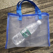 日单手提袋透明网纱洗澡手拎包，纯色沙滩袋遛弯环保洗漱收纳袋